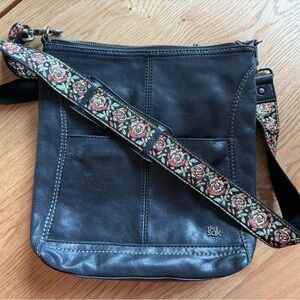 The Sak Black Crossbody Bag with Floral Strap